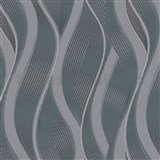 Vliesové tapety na zeď IMPOL vlnovky tmavě šedé se stříbrnou konturou
