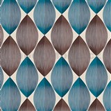 Vinylové tapety na zeď Adelaide retro vzor hnědo-modrý na krémovém podkladu - POSLEDNÍ KUSY