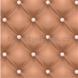 Vliesové tapety na zeď Hermitage 10 prošívaná hnědá kůže s diamantovými knoflíky