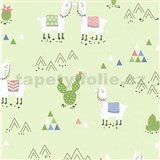 Vliesové tapety na zeď Boys & Girls alpaky na zeleném podkladu