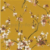 Vliesové tapety na zeď Desert Lodge větve s květy na žlutém podkladu