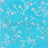 Vliesové tapety na zeď Pint Walls větvičky s květy na modrém podkladu