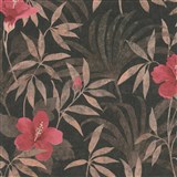 Vliesové tapety na zeď IMPOL CUBA květy s listy růžové na tmavě hnědém podkladu - POSLEDNÍ KUSY