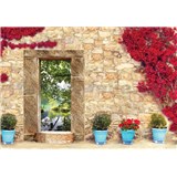 Vliesové fototapety kamenná zeď s oknem rozměr 254 cm x 184 cm