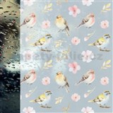 Statická fólie transparetní SPRING BIRDS - 45 cm x 15 m   AKCE