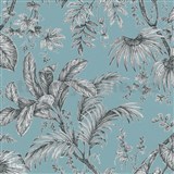 Vliesové tapety na zeď IMPOL Jackie flóra černobílá na modrém podkladu  AKCE