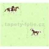 Dětské vliesové tapety na zeď Little Stars koně na zeleném podkladu