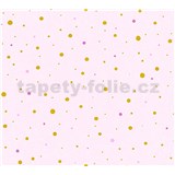 Dětské vliesové tapety na zeď Little Stars tečky zlaté a růžové na růžovém podkladu