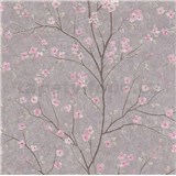 Vliesové tapety na zeď IMPOL Metropolitan Stories růžové sakury na hnědém podkladu