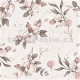 Vliesové tapety na zeď Pure Elegance větvičky s lístky na růžovém podkladu - POSLEDNÍ  KUSY