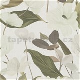 Vliesové tapety na zeď Secret Garden stylizované květy zelené na bílém podkladu
