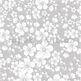 Ubrus metráž bílé květy na šedém podkladu
