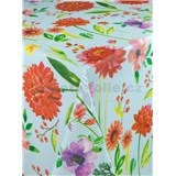 Ubrus metráž velké květy na modrém podkladu s textilní strukturou