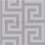 Vinylové tapety na zeď řecký klíč stříbrno-šedý