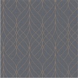 Vliesové tapety na zeď vlnovky bronzové na modrém podkladu