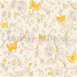 Luxusní vliesové tapety Versace III barokní vzor se žlutými motýly stříbrno-béžový - POSLEDNÍ KUSY