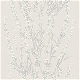 Vliesové tapety na zeď Blooming větvičky stříbrné s bílými lístky