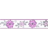 Samolepící bordura květy s lístky fialovo-šedé 5 m x 5,8 cm