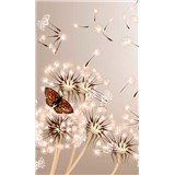 Vliesové fototapety pampelišky a motýli rozměr 150 cm x 250 cm