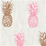 Vliesové tapety na zeď Il Decoro ananasy měděné a růžové na bílém podkladu