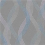 Vliesové tapety na zeď LIVIO vlnovky modro-stříbrné na hnědém podkladu - POSLEDNÍ KUSY