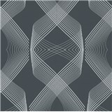 Vliesové tapety na zeď Natalia 3D geometrický vzor stříbrný na černém podkladu
