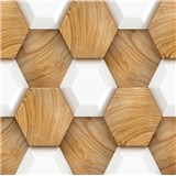 Samolepící PVC 3D panely rozměr 30 x 30 cm, hexagony s dekorem dřeva - POSLEDNÍ KUSY