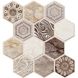 Samolepící PVC 3D panely rozměr 30 x 30 cm, hexagony s ornamenty hnědé - POSLEDNÍ KUSY