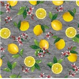 Ubrusy návin 20 m x 140 cm citróny na šedé pytlovině