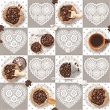 Ubrus metráž kávová zrnka s krajkovými srdíčky