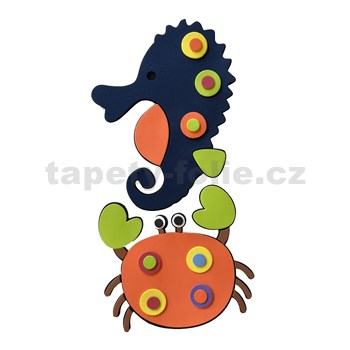 3D pěnová dekorace na zeď mořský koník a krab 48 x 25 cm