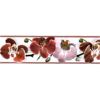 Samolepící bordura květy orchideje červené 5 m x 8,3 cm