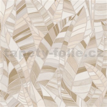 Vliesové tapety na zeď ELLE DECORATION 4 stylizované listy béžovo-hnědé