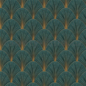 Vliesové tapety na zeď ELLE DECORATION 4 art-deco zlaté na zeleném podkladu