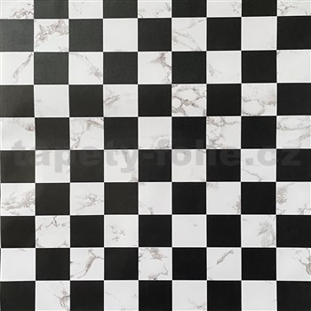 Samolepící fólie šachovnice černá s bílým mramorem 45 cm x 10 m