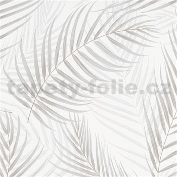 Vliesové tapety na zeď IMPOL GMK palmové listy hnědo-šedé na bílém podkladu