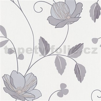 Vliesové tapety na zeď IMPOL HIT CYRILLE květy Trésor fialové na bílém podkladu