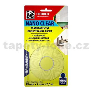 Transparentní oboustranná páska NANO CLEAR 19mm x 2,5m - BLISTR
