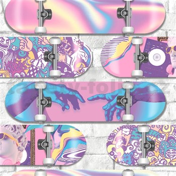 Vliesové tapety na zeď IMPOL Pop skateboardy růžovo-fialové