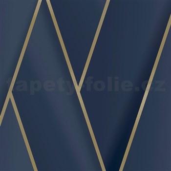 Vliesové tapety na zeď IMPOL art-deco modré s metalicky niklovými konturami