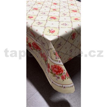 Ubrus metráž růže, pivoňky a kopretiny s lemem - POSLEDNÍ METRY
