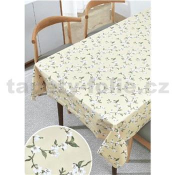 Ubrusy návin 20 m x 140 cm třešňové květy na žlutém podkladu