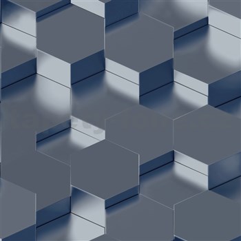 Vliesové tapety na zeď IMPOL Galactik 3D hexagony kovově modré