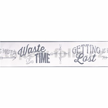 Vinylové bordury na zeď Waste of Time - bílý, rozměr 13,25cm x 5m