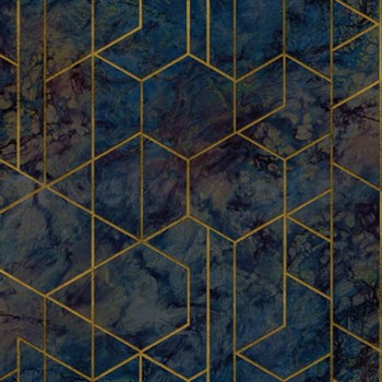 Vliesové tapety na zeď IMPOL Wanderlust metalická omítka modro-hnědá se zlatými hexagony