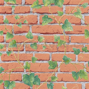 Vliesové tapety na zeď IMPOL Wood and Stone 2 cihlová stěna s popínavým břečťanem