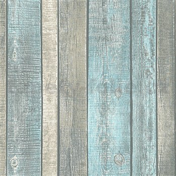 Vliesové tapety na zeď IMPOL Wood and Stone 2 desky světle modro-hnědé