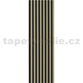 Akustické dekorační panely olivové 3D lamely na černém filcovém podkladu 270 x 40 cm