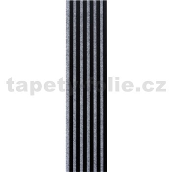 Dekorační panely černý mat 3D lamely na šedém filcovém podkladu 270 x 30 cm