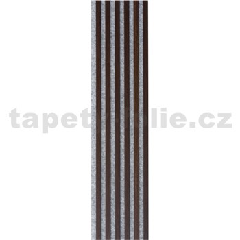 Dekorační panely dub tmavý 3D lamely na šedém filcovém podkladu 270 x 30 cm